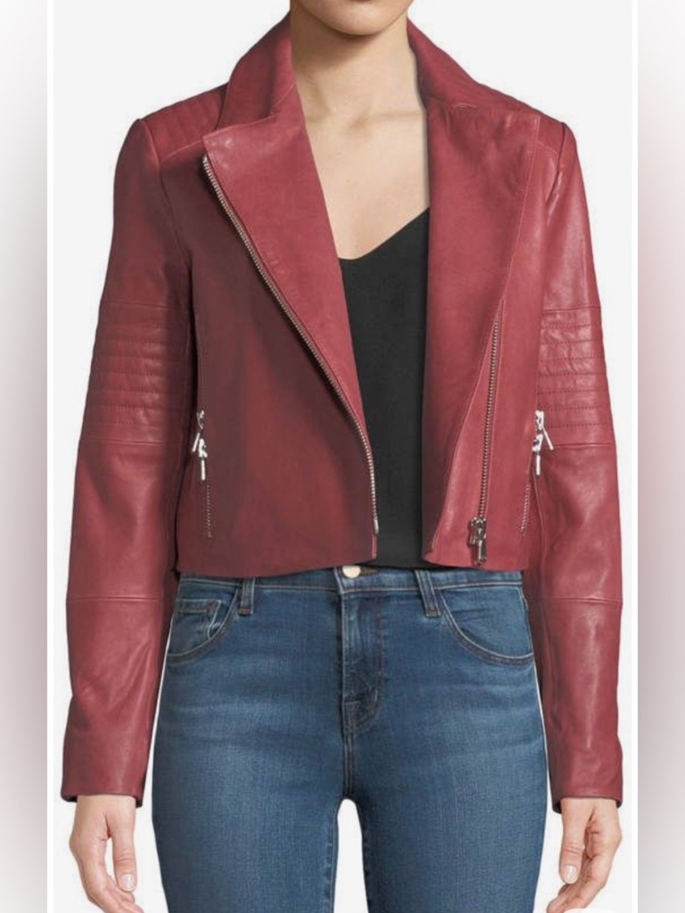 NWT J Brand Aiah Zip Front Leather Moto Jacket Lamb Leather Raw Sienna Medium